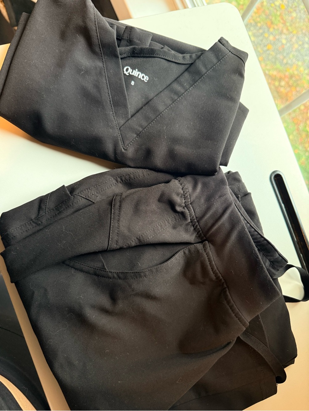Quince Black Scrub Set- one pocket scrub top and cargo pants